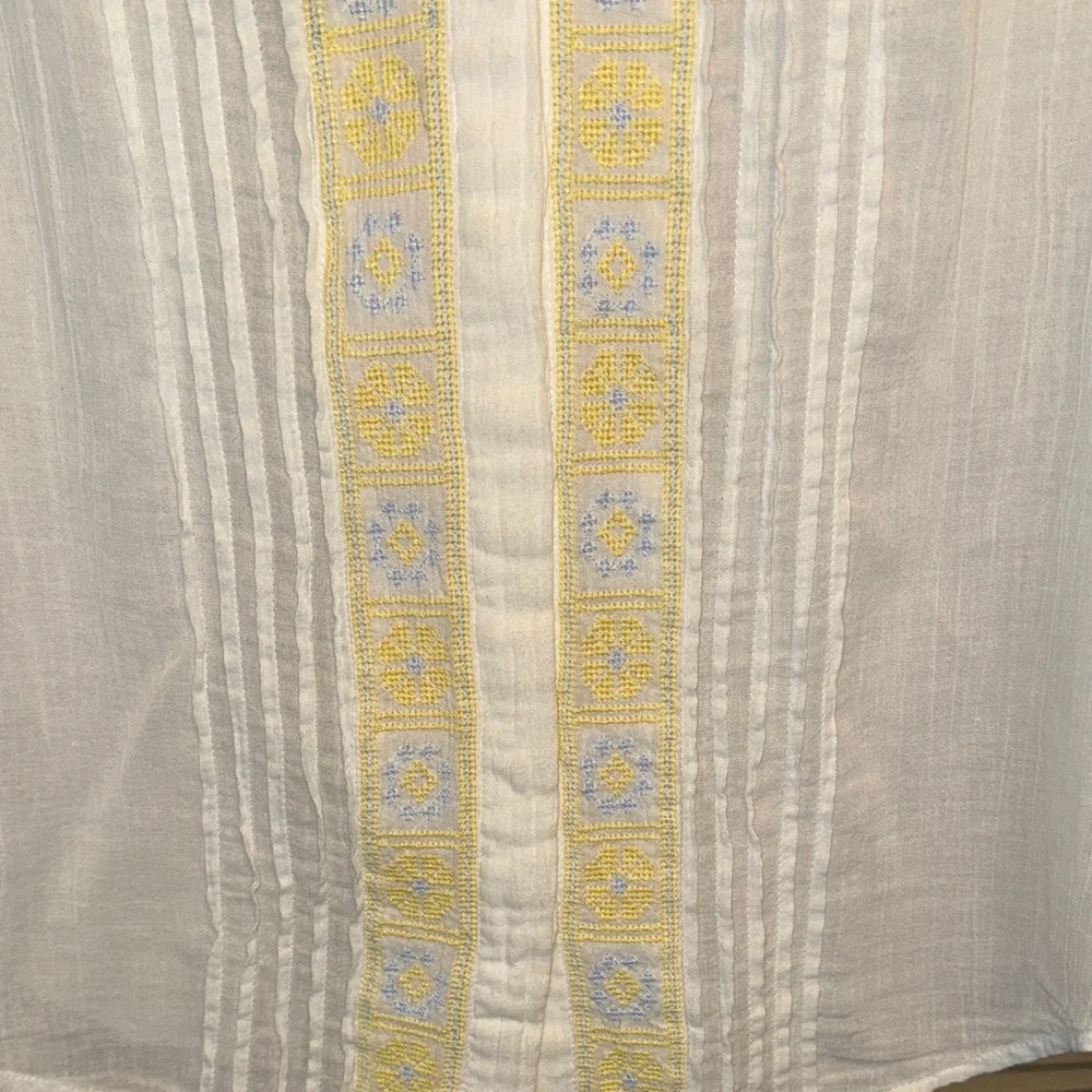 Joie White and Yellow and Blue Embroidered Blouse - Picture 5 of 8